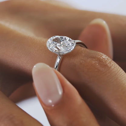 Solara Oval Half Bezel Ring – Lab Diamond or Moissanite
