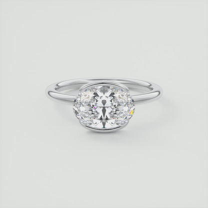 Solara East-West Oval Half Bezel Ring – Lab Diamond or Moissanite