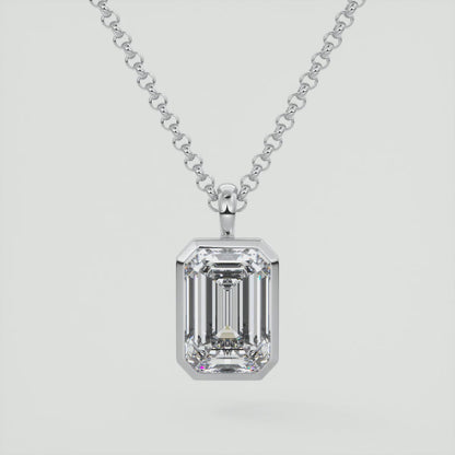 Lucienne Emerald Bezel Pendant Necklace – Lab-Grown Diamond or Moissanite