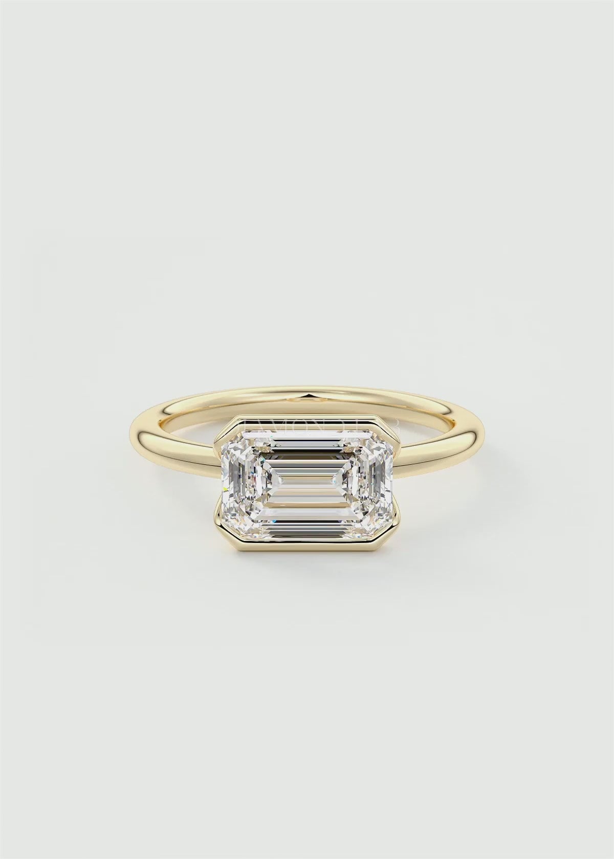 Solara East-West Emerald Half Bezel Ring – Lab Diamond or Moissanite