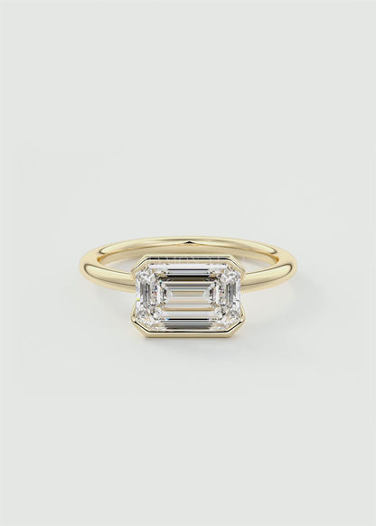 Solara East-West Emerald Half Bezel Ring – Lab Diamond or Moissanite