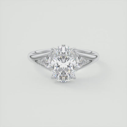 Solena Oval Three-Stone Split Shank Engagement Ring with Trillions