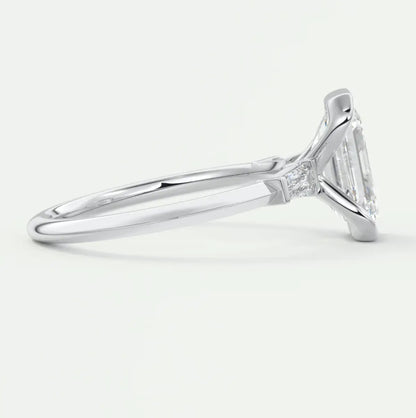 Custom made solara baguette emerald three-stone engagement ring | diamond lab