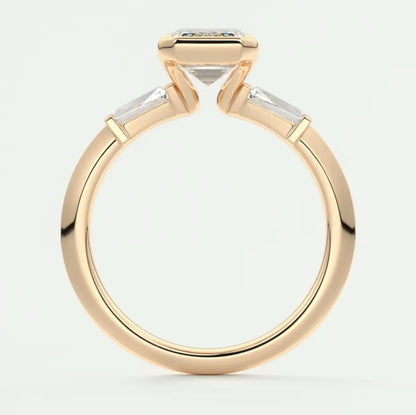 Custom made solara baguette emerald three-stone engagement ring | diamond lab