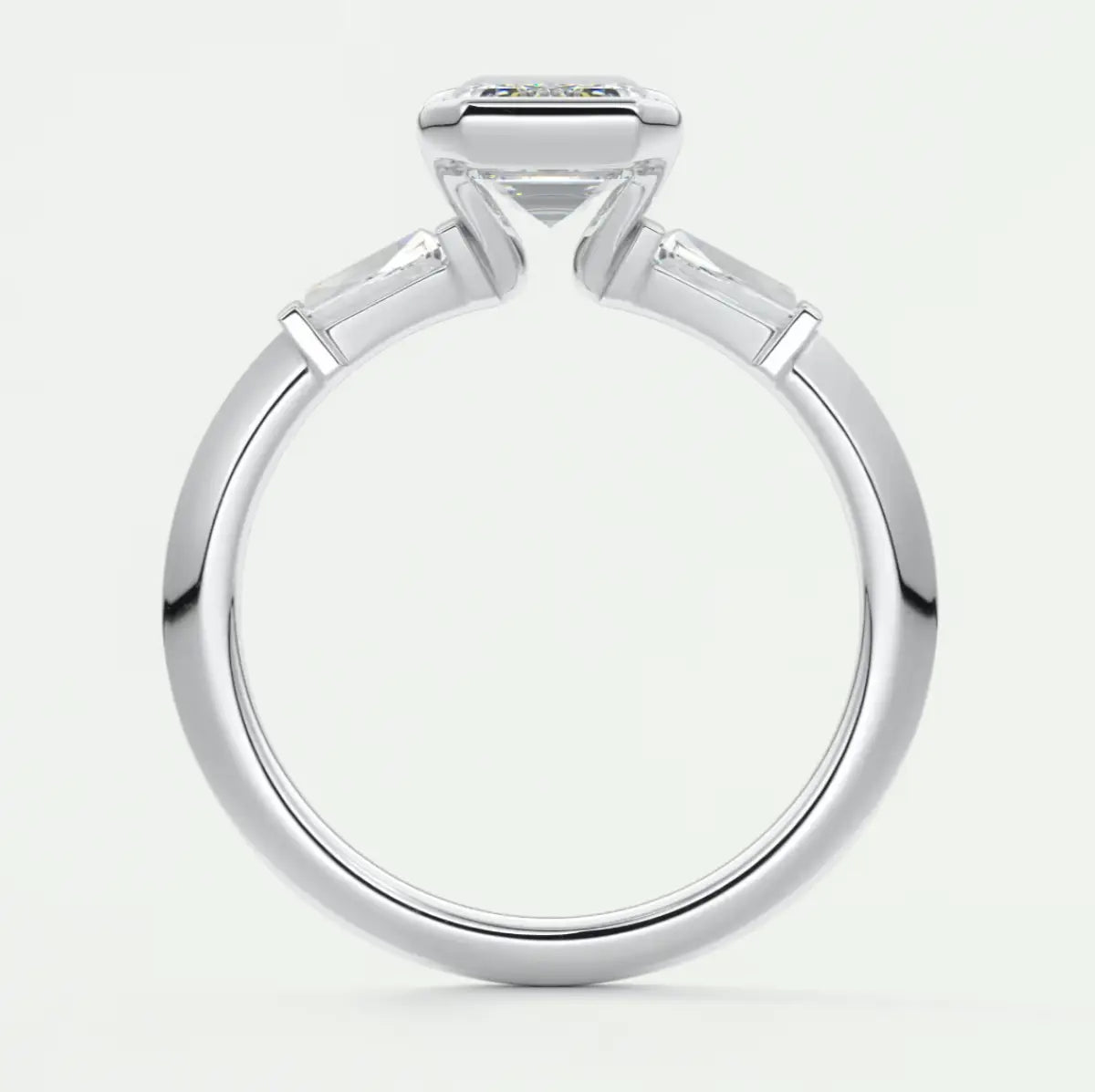 Custom made solara baguette emerald three-stone engagement ring | diamond lab