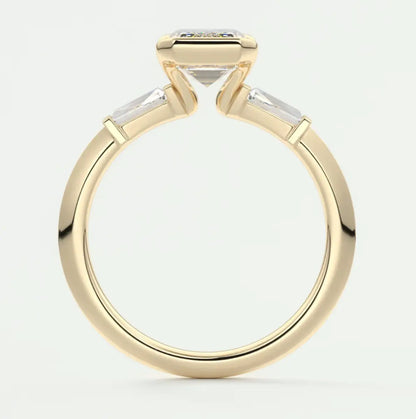 Custom made solara baguette emerald three-stone engagement ring | diamond lab