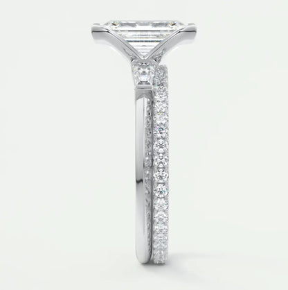 Custom made solara baguette emerald three-stone engagement ring | diamond lab
