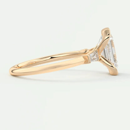 Custom made solara baguette emerald three-stone engagement ring | diamond lab