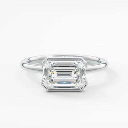 Custom made solara east-west emerald half bezel ring | lab diamond or moissanite –