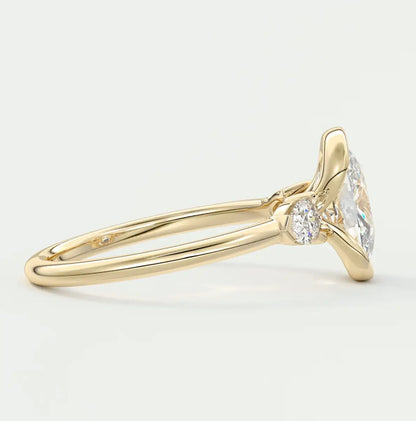 Custom made solara elongated cushion half bezel three-stone engagement ring | diamond lab