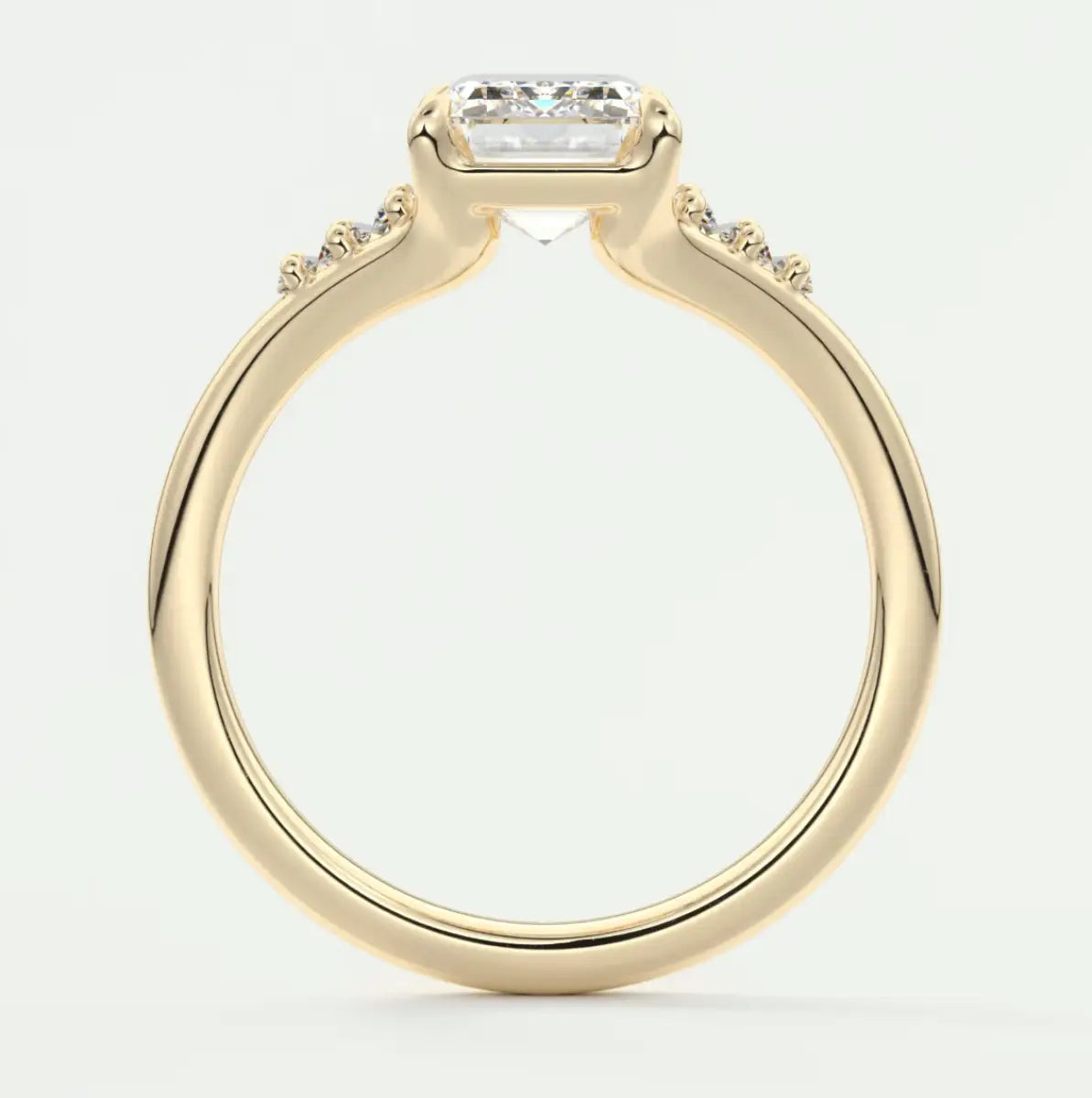 Custom made solena emerald split shank engagement ring with baguette side stones | diamond lab