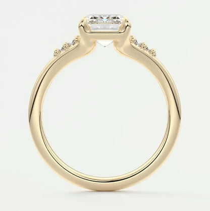 Custom made solena emerald split shank engagement ring with baguette side stones | diamond lab