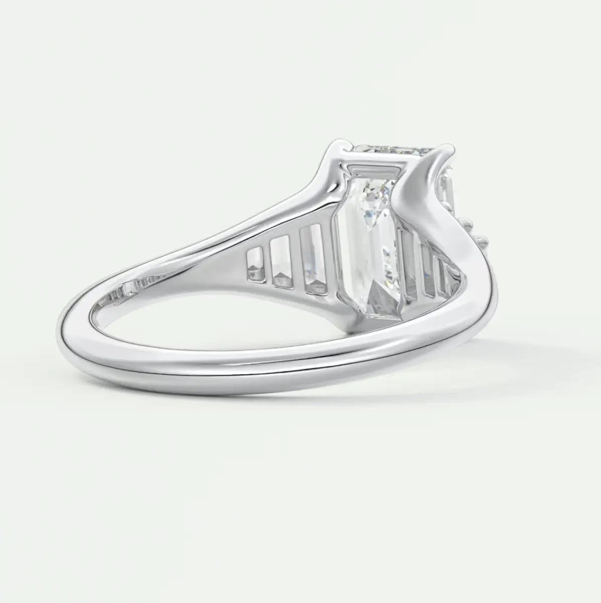 Custom made solena emerald split shank engagement ring with baguette side stones | diamond lab