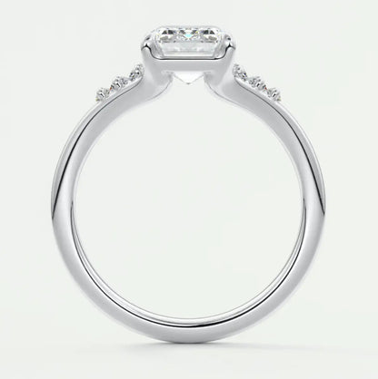 Custom made solena emerald split shank engagement ring with baguette side stones | diamond lab