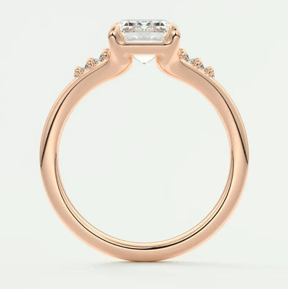 Custom made solena emerald split shank engagement ring with baguette side stones | diamond lab
