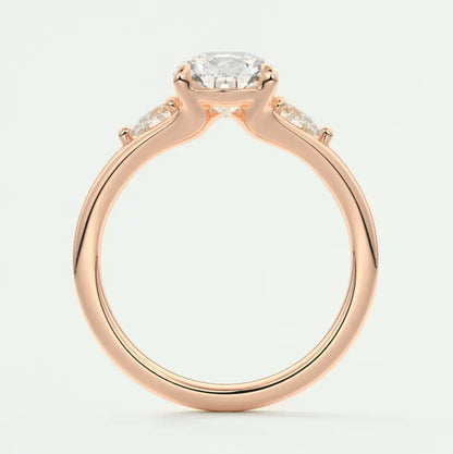 Custom made solena pear three-stone engagement ring with split shank | diamond lab