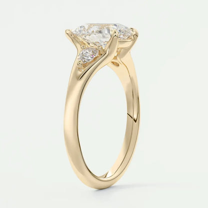 Custom made solena pear three-stone engagement ring with split shank | diamond lab