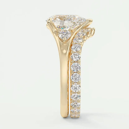 Custom made solena pear three-stone engagement ring with split shank | diamond lab
