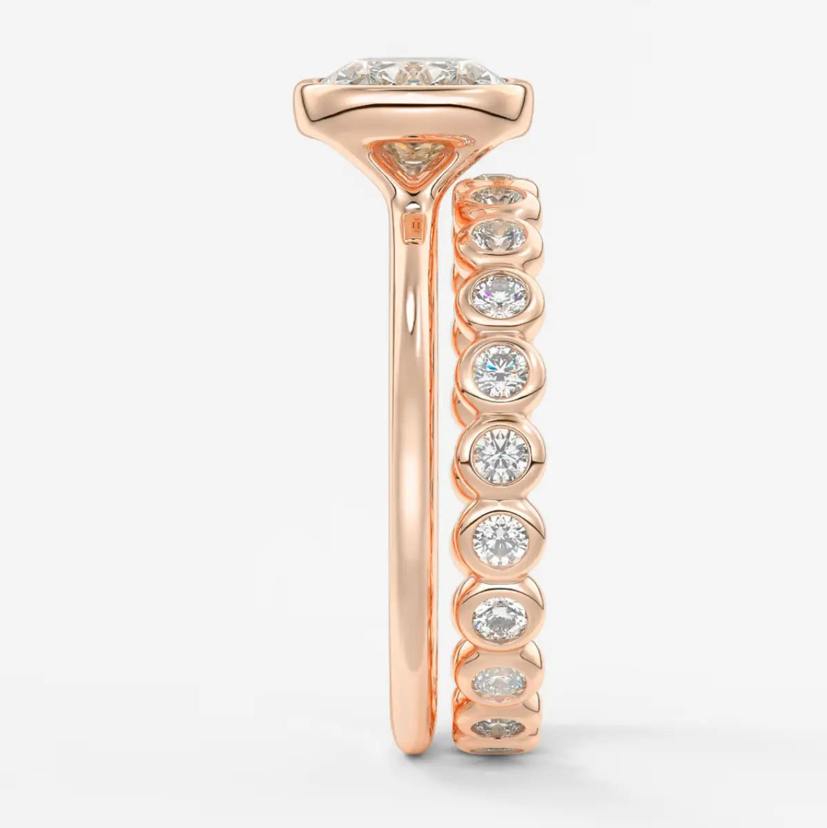Custom made véda east-west cushion bezel engagement ring | lab diamond or moissanite –