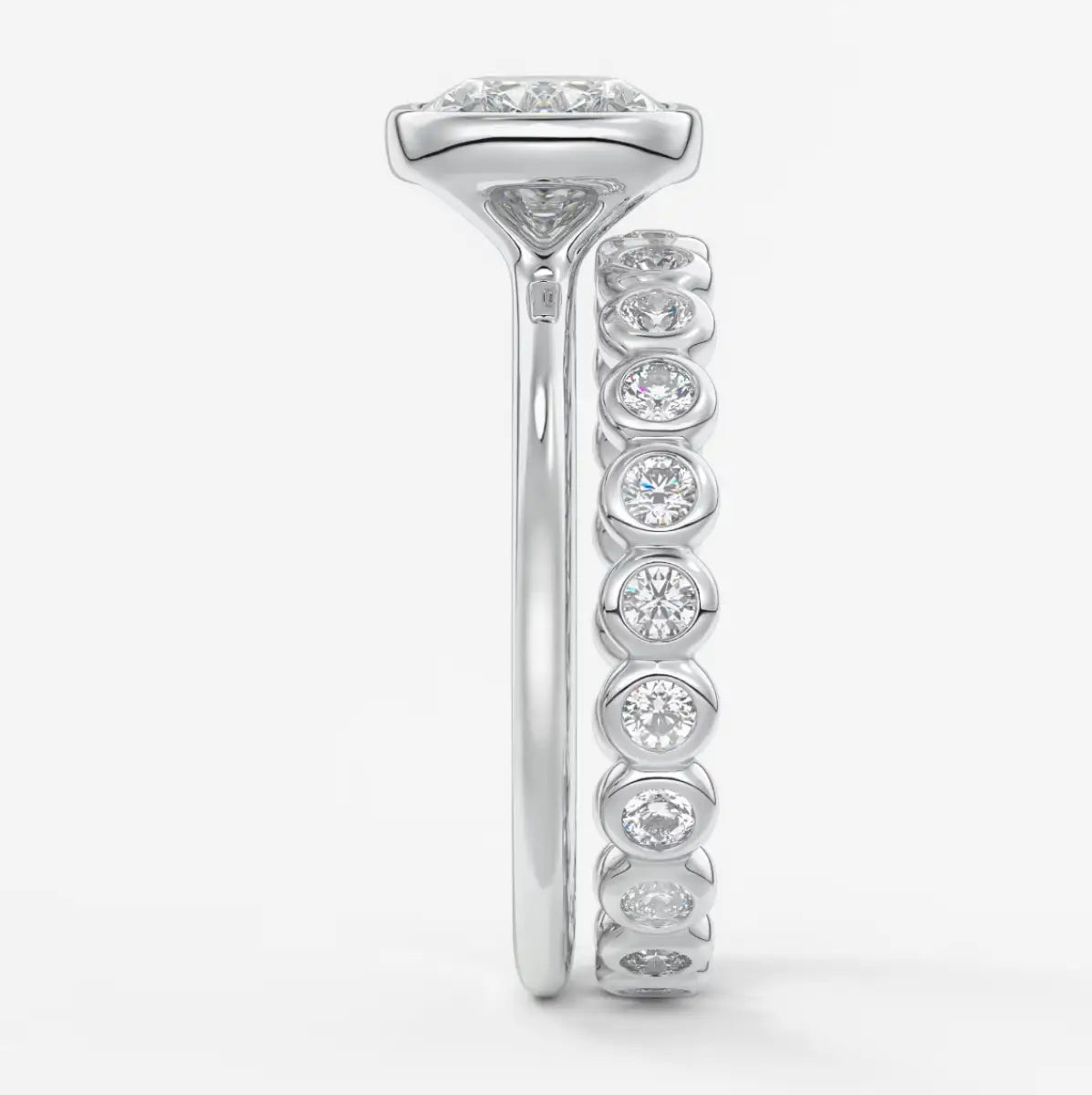 Custom made véda east-west cushion bezel engagement ring | lab diamond or moissanite –
