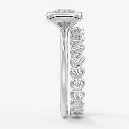 Custom made véda east-west cushion bezel engagement ring | lab diamond or moissanite –