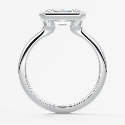 Custom made véda east-west radiant bezel engagement ring | lab diamond or moissanite –