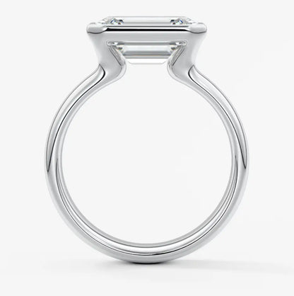 Custom made véda grande east-west emerald bezel ring | wide band | diamond lab