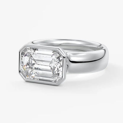 Custom made véda grande east-west emerald bezel ring | wide band | diamond lab