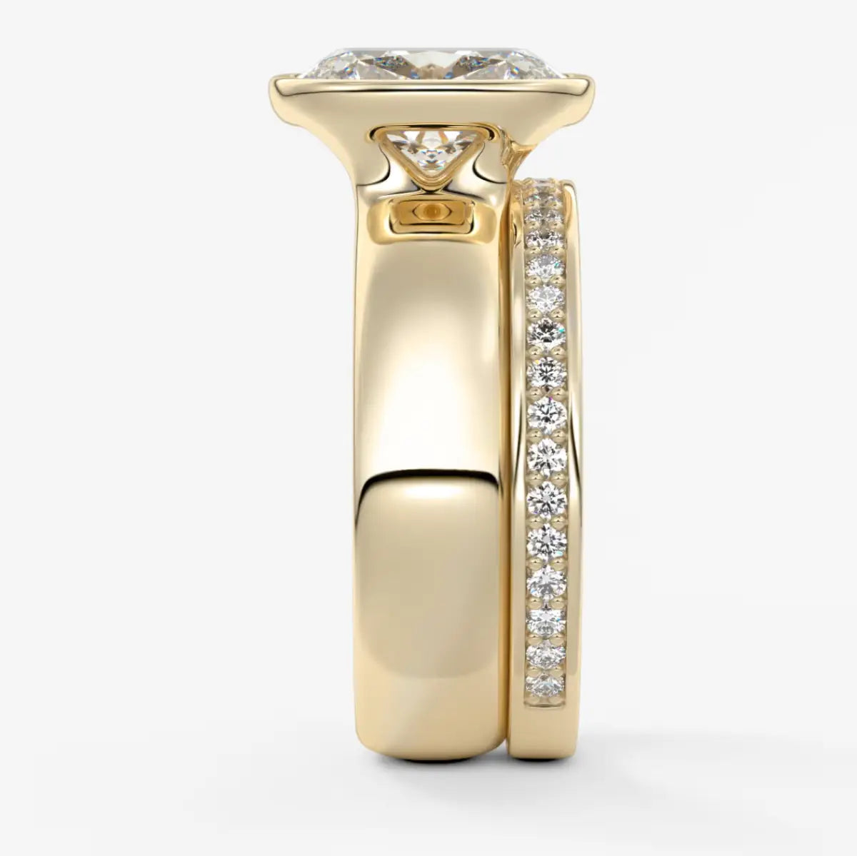Custom made véda grande elongated cushion bezel ring | wide band | diamond lab