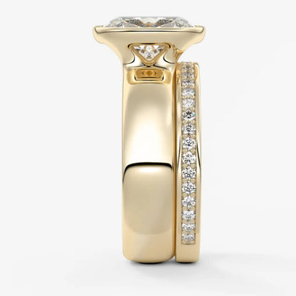 Custom made véda grande elongated cushion bezel ring | wide band | diamond lab