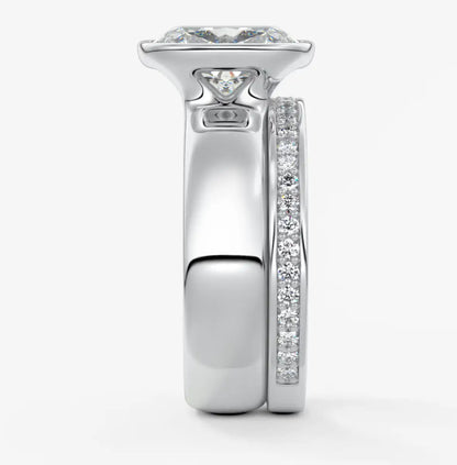 Custom made véda grande elongated cushion bezel ring | wide band | diamond lab