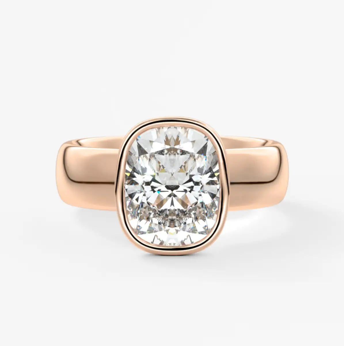 Custom made véda grande elongated cushion bezel ring | wide band | diamond lab