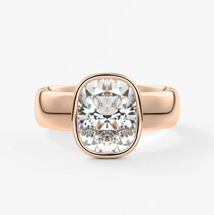 Custom made véda grande elongated cushion bezel ring | wide band | diamond lab