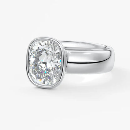 Custom made véda grande elongated cushion bezel ring | wide band | diamond lab