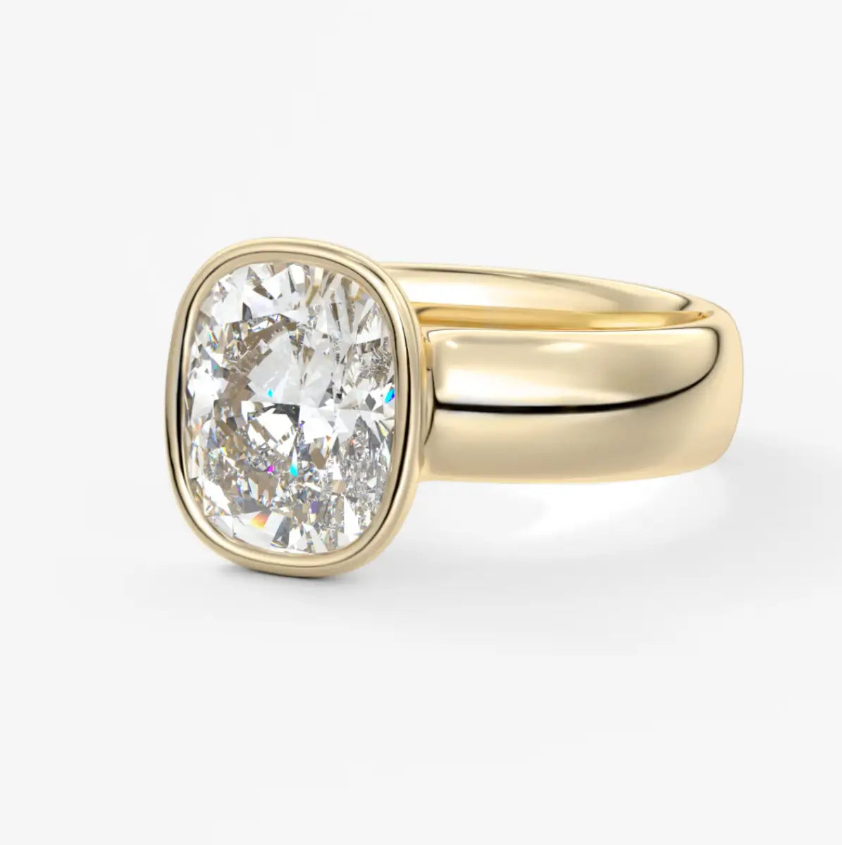 Custom made véda grande elongated cushion bezel ring | wide band | diamond lab