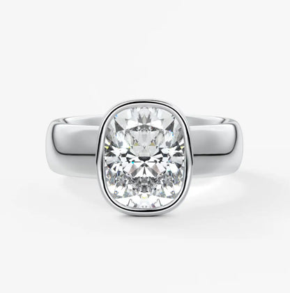 Custom made véda grande elongated cushion bezel ring | wide band | diamond lab