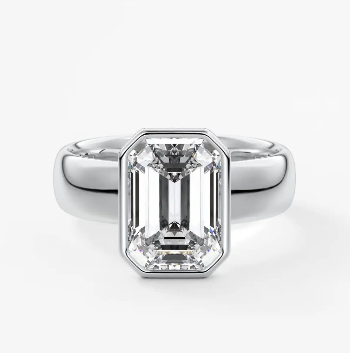 Custom made véda grande emerald bezel engagement ring | wide band | diamond lab