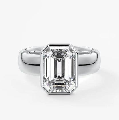 Custom made véda grande emerald bezel engagement ring | wide band | diamond lab