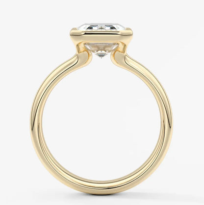 Custom made véda grande emerald bezel engagement ring | wide band | diamond lab