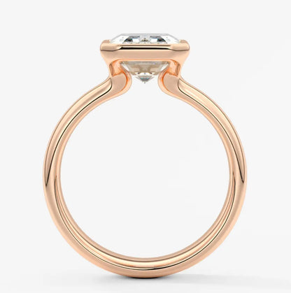 Custom made véda grande emerald bezel engagement ring | wide band | diamond lab