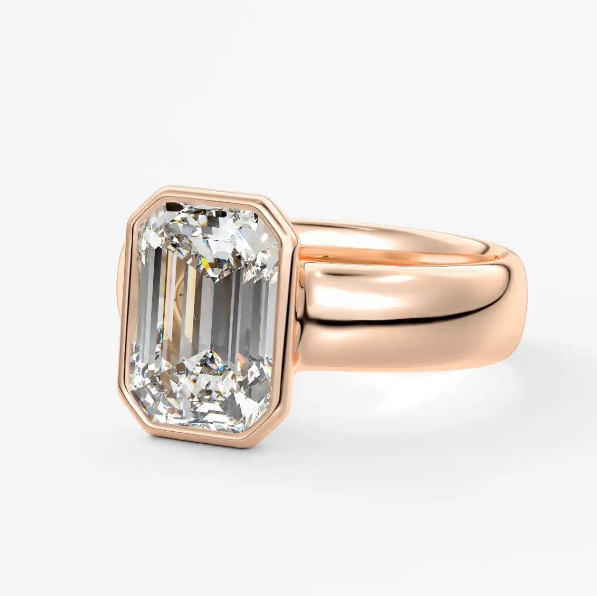 Custom made véda grande emerald bezel engagement ring | wide band | diamond lab