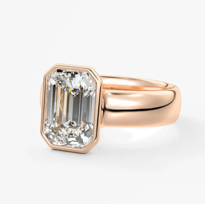 Custom made véda grande emerald bezel engagement ring | wide band | diamond lab
