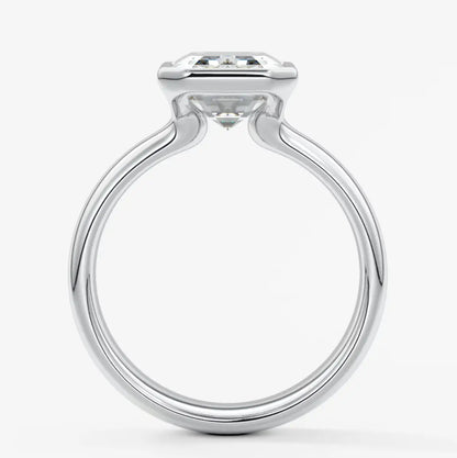 Custom made véda grande emerald bezel engagement ring | wide band | diamond lab